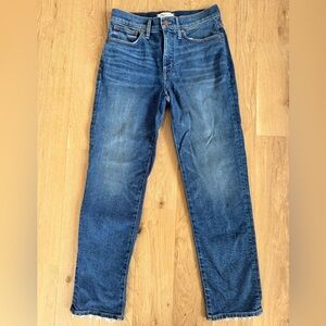 Madewell Mid Rise Classic Straight Jeans Size 28T Medium Wash Frayed Hem